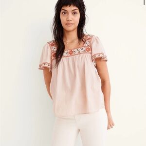 Madewell Pink Embroidered Flutter Sleeve Blouse